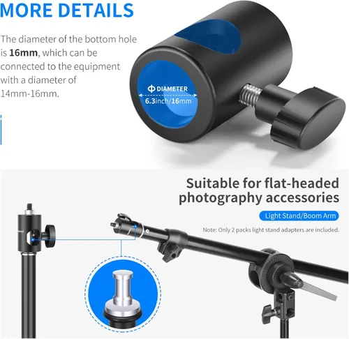 Miniatura 3 de NEEWER Adaptador rápido convertidor con tornillo de 1/4 de pulgada, paquete de 2 adaptadores de punta de soporte de luz multifuncionales, se adapta