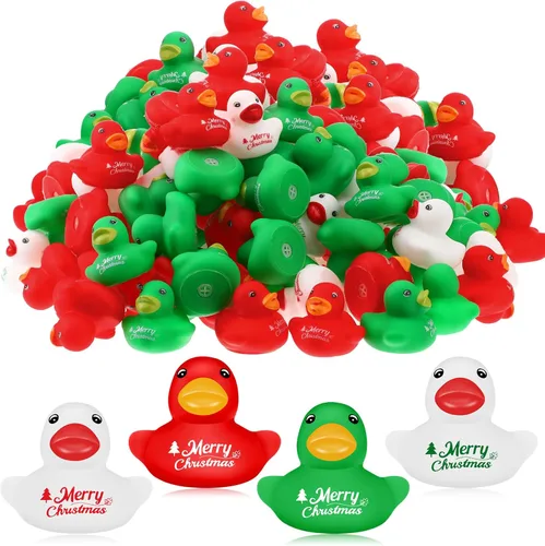 Junkin 25 piezas de patos de goma de Feliz Navidad a granel, mini patos de goma pequeños a granel, regalo de Navidad para regalos de fiesta de