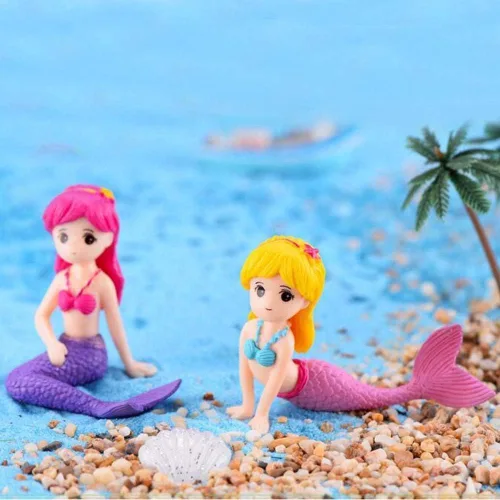 Miniatura 6 de Adorno de acuario de sirena para peceras y terrarios, figura de sirena de plástico rosa para jardines de hadas, paisajes de bricolaje y decoración