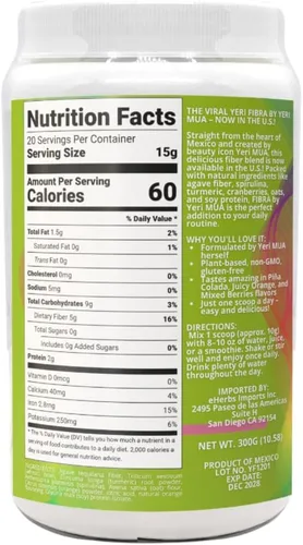 Miniatura 5 de Sabor Naranja - Fibra Diaria - Deliciosos Sabores Exóticos, Proteína de Trigo y Soja, 300g (10.5oz) - Las Originales Virales de Yeri.