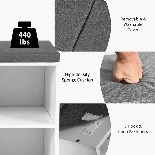 Miniatura 7 de Giantex Banco de almacenamiento de zapatos con cojín, banco de zapatos de entrada, estantes ajustables, banco organizador de zapatos de 10 cubos