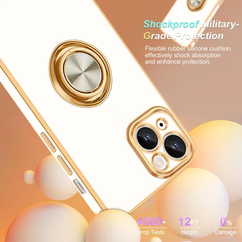 Miniatura 3 de Fingic Funda para iPhone 14 (no compatible con iPhone 14 Pro/14 Plus/14 Pro Max)[con soporte de anillo giratorio de 360°]