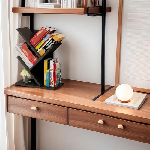 Miniatura 6 de Godferyxin Estantería de árbol, estantería pequeña de madera de 3 niveles y mini estantería para oficina, hogar o escuela, estante de escritorio