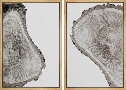 Miniatura 44 de SIGNWIN Lienzo enmarcado para pared, juego de arte con anillos de árbol de bosque grunge en blanco y negro, ilustraciones de naturaleza silvestre