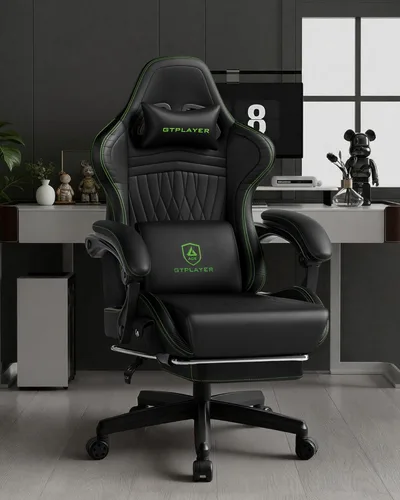 Miniatura 2 de GTPLAYER Silla de juegos para adultos, sillas ergonómicas de videojuegos con altavoces, reposapiés y reposabrazos de conexión, silla reclinable