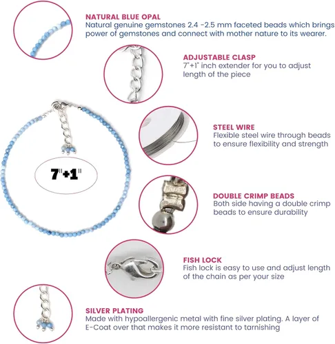 Miniatura 129 de Gempires - Pulseras de cuentas de piedras preciosas hechas a mano, ligeras, de cristal, para uso diario, hipoalergénicas, de 8 pulgadas, chapadas