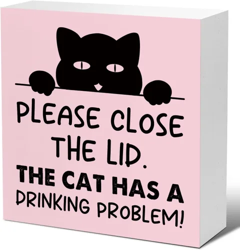 Miniatura 13 de LVQHI Divertidos carteles de madera para baño, decoración de escritorio de baño, decoración de escritorio de baño, cierre la tapa, el gato tiene un