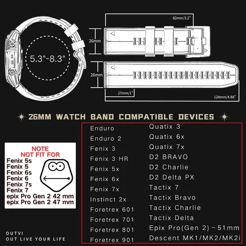 Miniatura 6 de Correa de reloj de 1.024 in para Garmin Fenix 7x Sapphire Solar Fenix 6x Pro Solar Fenix 5x 3 horas de liberación rápida de ajuste de silicona