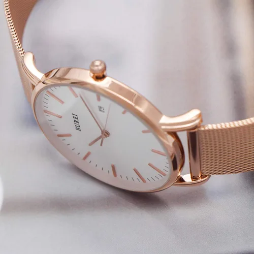 Miniatura 3 de BUREI Relojes de pulsera para hombre, a la moda, minimalista, analógico, de malla de cuarzo, impermeables, relojes para hombres