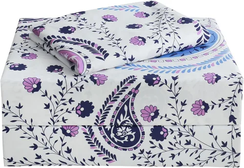 Miniatura 17 de JSD Juego de sábanas con estampado floral azul, tamaño Queen, 4 piezas, sábanas de microfibra con patrón suave, bolsillo extra profundo Sakura
