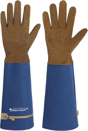 Miniatura 22 de HANDLANDY Guantes de jardinería de cuero, guantes largos a prueba de espinas, guantes de jardín resistentes, longitud al codo, guantes de poda