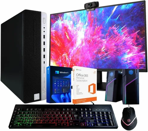 HP EliteDesk 800G4 - Computadora de escritorio Hexa Core Intel i5 (3.2 GHz) 16 GB DDR4 RAM 500 GB SSD 5G-WiFi y BT Monitor LCD de 22 pulgadas, RGB