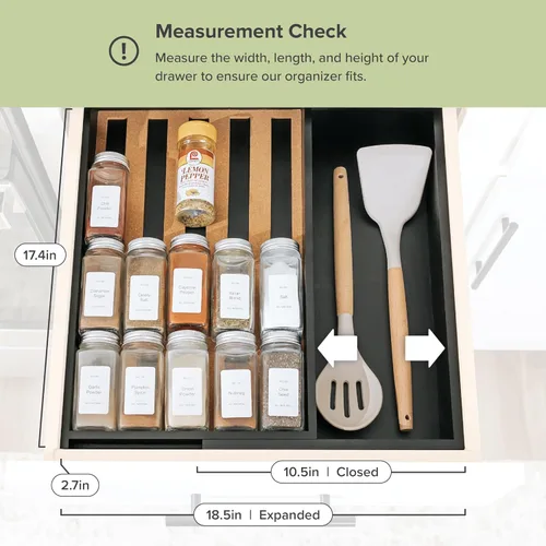 Miniatura 7 de KitchenEdge Organizador de cajones de especias con almacenamiento expandible. Capacidad para hasta 15 tarros de especias (no incluidos), patas