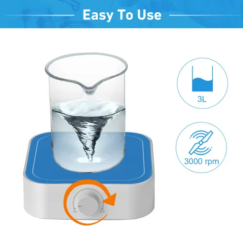 Miniatura 3 de Mezclador de Agitador Magnético de 3000rpm con Barra de Agitación, Motor DC Sin Escobillas Max 3000ml Placa Magnética Azul-Blanco (Sin Calor)