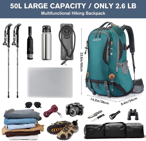 Miniatura 2 de Mochila G4Free de 11 gal para uso en exteriores, campamento, alpinismo, senderismo con funda para lluvia. Verde oscuro01