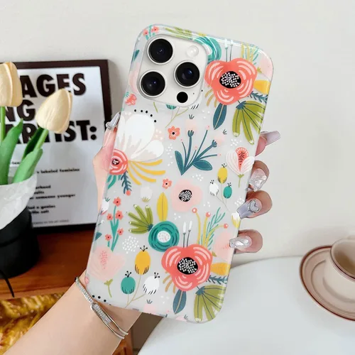 Miniatura 3 de J.west Funda para iPhone 13 Pro Max, funda transparente floral flexible de TPU a prueba de golpes, diseño elegante transparente, funda protectora