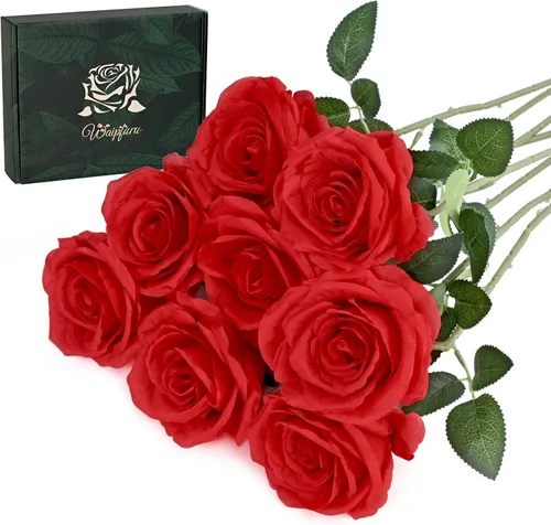 Miniatura 24 de Waipfaru 20 rosas blancas falsas de aliento de bebé, flores artificiales a granel, rosa blanca de seda con tallos largos para ramo de boda, jarrón