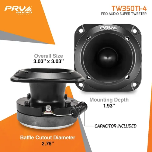 Miniatura 3 de PRV AUDIO TW350Ti-4 Tweeters Tipo Bala para Audio de Coche - 240 Vatios, Tweeters de Titanio de 3x3 Pulgadas para Audio de Coche - Fácil de Montar