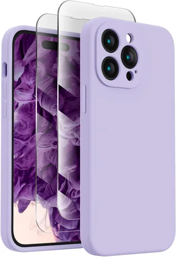 FireNova Funda diseñada para iPhone 14 Pro Max, funda de silicona mejorada [protección de cámara] con [2 protectores de pantalla], forro interior de