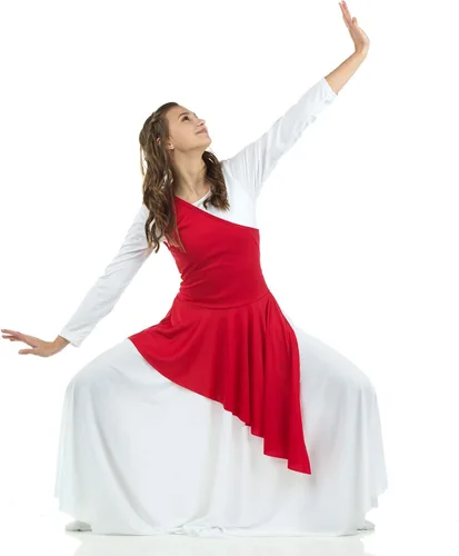 Miniatura 3 de Danzcue Túnica asimétrica de baile de alabanza para mujer, vestido blanco no incluido
