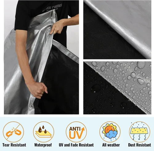 Miniatura 5 de Protol Lona reversible súper resistente de 12 x 20 pies, impermeable, resistente a los rayos UV, a prueba de desgarros con ojales, ideal para barco