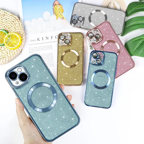 Miniatura 37 de Hython Funda para iPhone 14 Pro Max con purpurina, fundas magnéticas transparentes para teléfono con protector de lente de cámara
