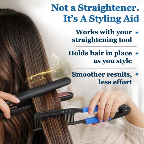 Miniatura 3 de Peine Alisador de Cabello HerStyler - Peine Alisador para Plancha - Facilita el Estilo - Obtén Cabello Lacio en Minutos (Azul)