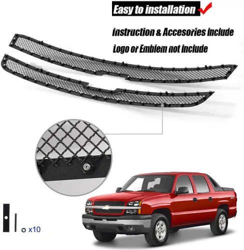 Miniatura 8 de Rejilla de remache frontal de acero inoxidable negra compatible con Chevy Avalanche 1500/2500 03-05 Silverado1500/1500HD/SS/2003-2004 Chevy