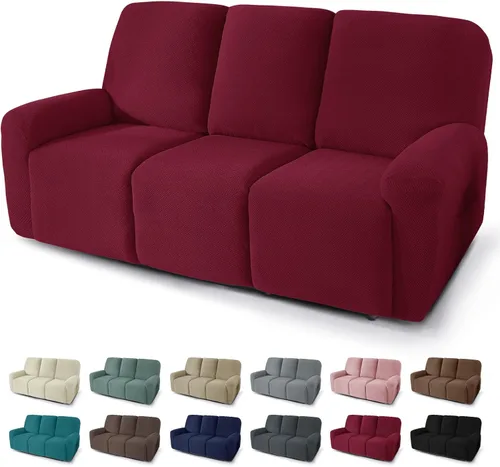 Miniatura 41 de JIVINER Fundas reclinables de gran tamaño de 3 piezas para sillón reclinable grande con bolsillos, tela jacquard elástica Lazy Boy funda para sofá