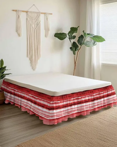 Miniatura 8 de Falda de cama bohemia tamaño King de 18 pulgadas de caída, ajustable y elástica, plisada, con volantes de lujo para cama individual, matrimonial
