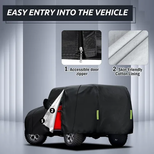 Miniatura 2 de Migaven Car Cover Custom Fit for Jeep Wrangler 2 Door 1987-2026 JK JL CJ YJ TJ, Waterproof Rain Sun Protection with Door Zipper & Inner Cotton