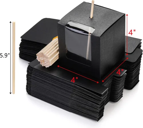 Miniatura 2 de ZEAYEA Paquete de 50 cajas de manzana de caramelo con agujero y palos, caja de regalo de manzanas de caramelo de 4 x 4 x 4 pulgadas con ventana