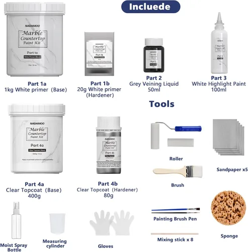 Miniatura 3 de NADAMOO - Kit de pintura para encimera de mármol blanco para cocina y baño, kit de reacabado para encimera que cubre hasta 35 pies cuadrados.