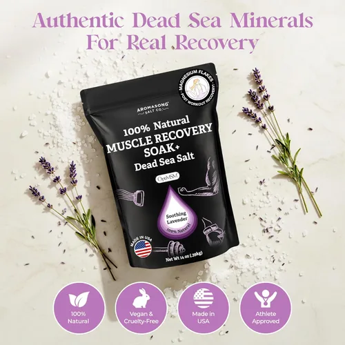 Miniatura 6 de Aromasong Baño de recuperación muscular con sal del mar muerto, OptiMSM, copos de magnesio y aceites esenciales para dolor después