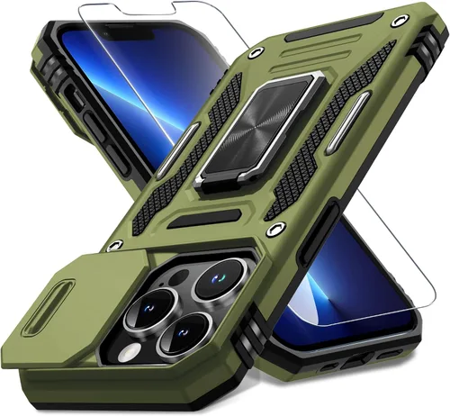 Miniatura 327 de DEERLAMN Funda para iPhone Xs Max con funda deslizante para cámara + protector de pantalla, soporte giratorio de anillo de grado militar a prueba