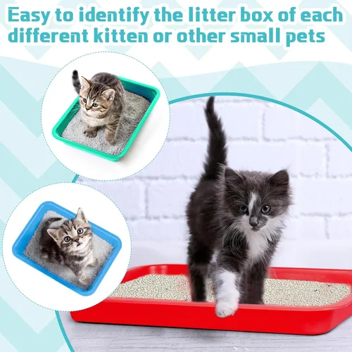 Miniatura 4 de Tessco for you 3 cajas de arena para gatitos, caja de arena abierta para gatos, de plástico impermeable, bandeja para conejos, inodoro de viaje