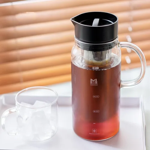 Miniatura 5 de Cafetera de café frío, jarra de café helado de 34 oz/1 L con filtro de acero inoxidable extraíble, jarra de cerveza fría de vidrio para café helado