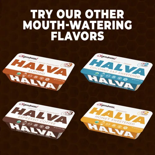 Miniatura 7 de ¡OhBondad! Halva de Miel Orgánica - Pack de 3 - Solo TRES Ingredientes Simples, Bocadillo y Postre que se Derriten en la Boca, Golosina Endulzada