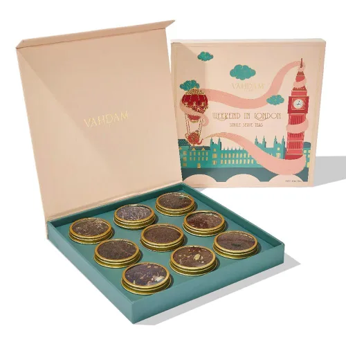 VAHDAM Weekend in London Tea Gift Set Travel Edition Caja de regalo | 9 variedades de Chai y té negro | Sin gluten, sin OMG | Regalo para mujeres y