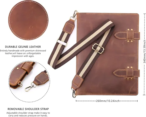 Miniatura 3 de Robrasim Funda de Cuero para Cuaderno de Bocetos Hecha a Mano, Soporte para Bloc de Bocetos de Artista para Cuaderno de Bocetos de 9 x 12 pulgadas
