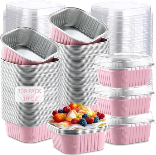 Miniatura 11 de Aoriher 300 piezas de moldes mini para pasteles de 10 onzas con tapas, moldes de papel de aluminio para hornear, moldes cuadrados desechables