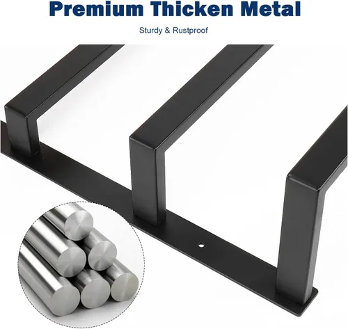 Miniatura 5 de NearMoon Toallero colgante para baño, toallero de metal grueso con estante de madera, almacenamiento de barra de toallas de 3 niveles, colgadores