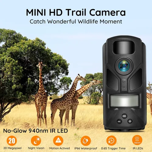 Miniatura 2 de OUTDOOR EXPERT Cámara de Rastro MINI de 20MP, cámara de rastro de caza de 1080P sin brillo, 940 nm, visión nocturna activada por movimiento, IP66