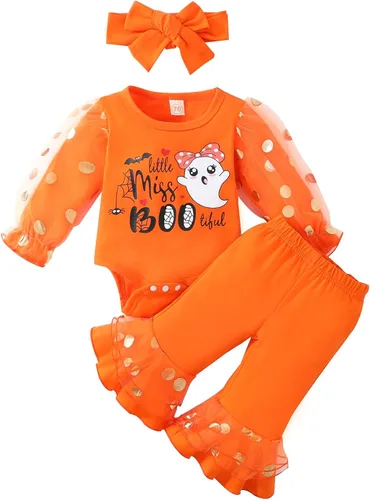 Conjunto de ropa para bebé recién nacida para bebé malla de margarita retazos manga abombada pantalones acampanados diadema