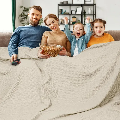 Miniatura 45 de PHF - Manta de punto gofre 100% de algodón tamaño king para cama, cobija ligera transpirable a prueba de engancho, ideal para acolchado en climas