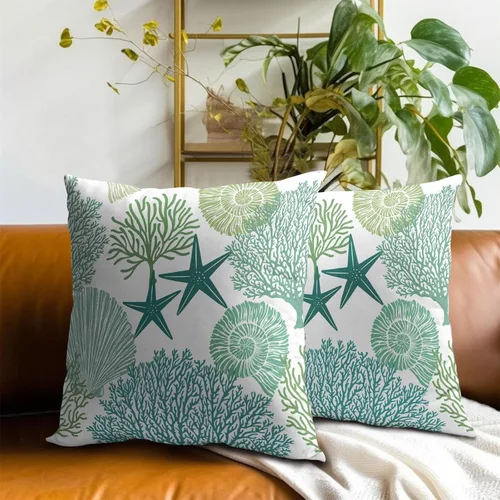 Miniatura 7 de Fundas de cojín decorativas con temática de verano náutica costera de 12 x 12 pulgadas, juego de 2 fundas de cojín de color aguamarina azul verdoso