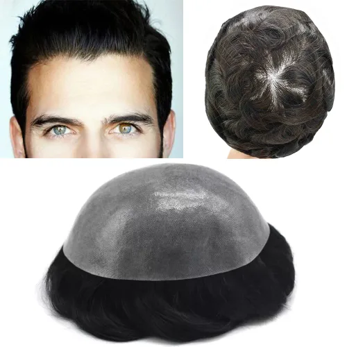 Miniatura 13 de Toupee - Piezas de cabello humano para hombre, 0.005 in, duradero, de polietileno, para hombres, sistema de cabello, unidades de repuesto