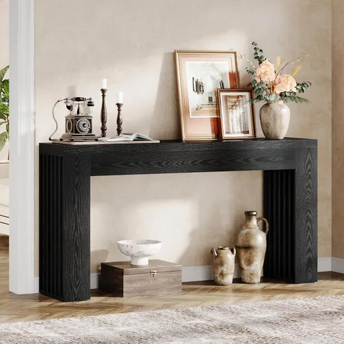 Miniatura 7 de Tribesigns Mesa de sofá consola de madera de 59 pulgadas de largo detrás del sofá con patas de listones verticales para entrada, pasillo, entrada