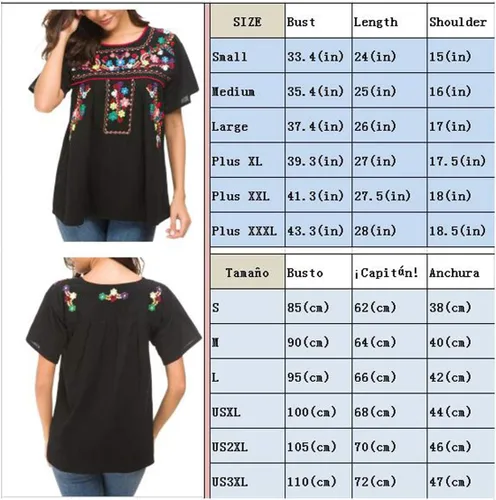 Miniatura 7 de YZXDORWJ - Cómoda blusa mexicana bordada de verano y sin mangas para mujer