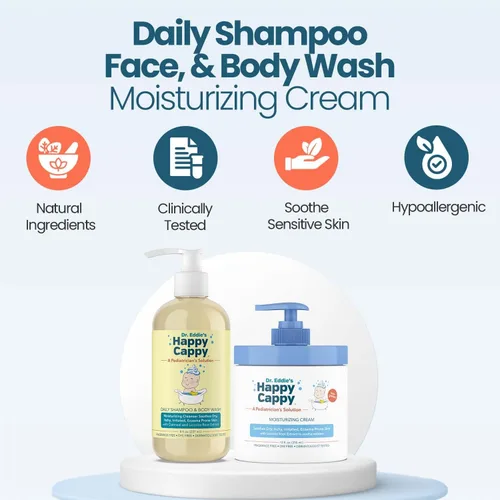 Miniatura 3 de Happy Cappy Paquete de champú para bebés, gel de baño y crema hidratante – Eczema Body Wash y loción para niños y niños pequeños, ayuda